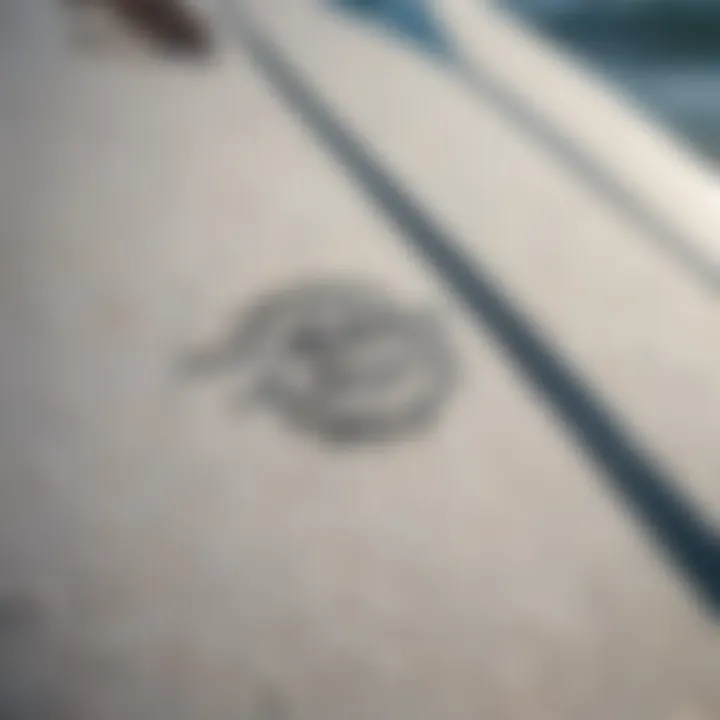 Close-up of surfboard with Surfline logo