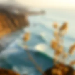 A breathtaking view of Taghazout's coastline with surfers riding the waves.