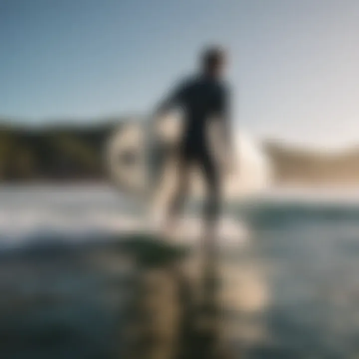 Surfer accessing surfboards from the Arris rack mount