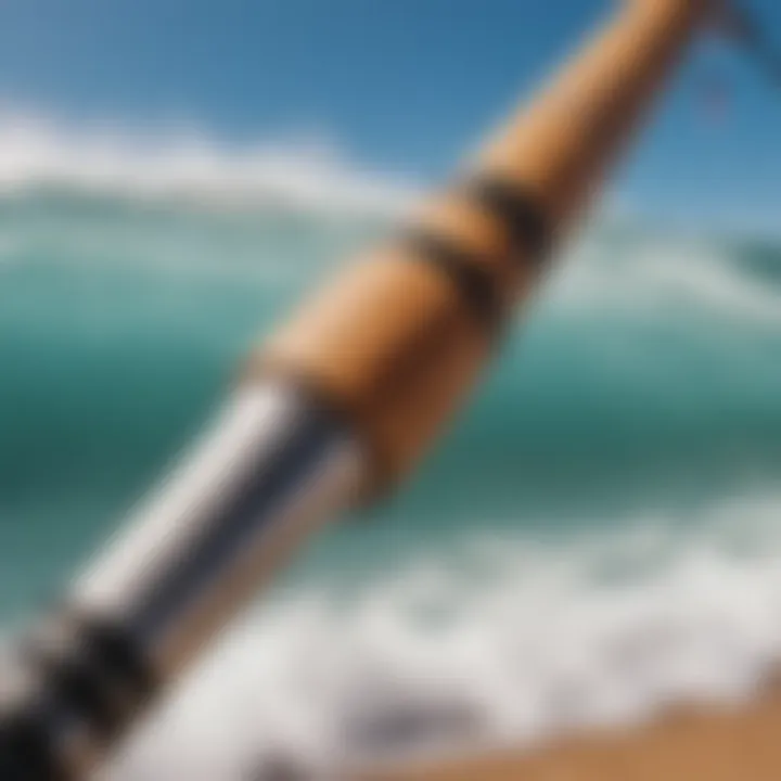 Close-up of surf rod features and specifications