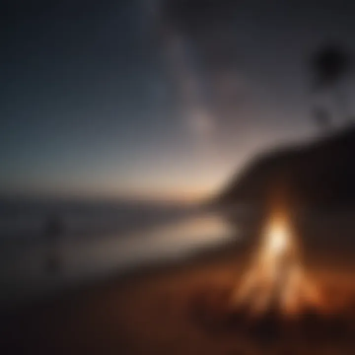 A beach bonfire under the starry night sky