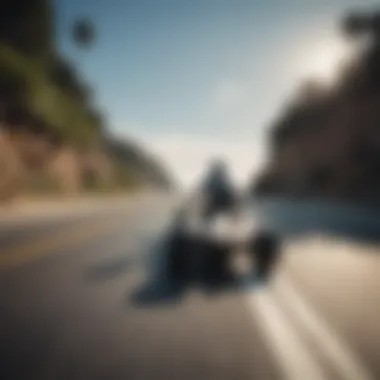 A sleek longboard on a scenic coastal road