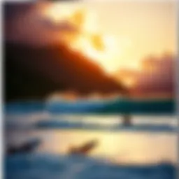 Hanalei Bay's picturesque surf scene at sunset