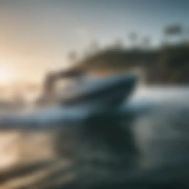 A sleek wakesurfing boat cutting through the waves