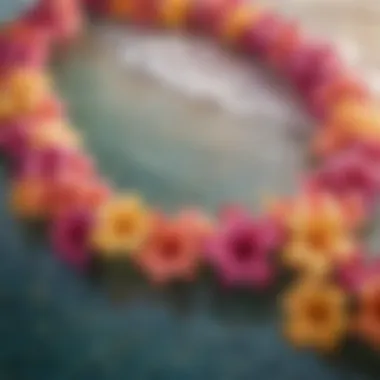 A vibrant Hawaiian lei made of colorful flowers, symbolizing tradition and culture.