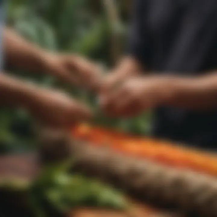 A close-up of traditional lei-making, highlighting the natural materials used in the craft.