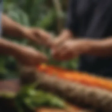 Crafting Tradition: Lei Making A close-up of traditional lei-making, highlighting the natural materials used in the craft.