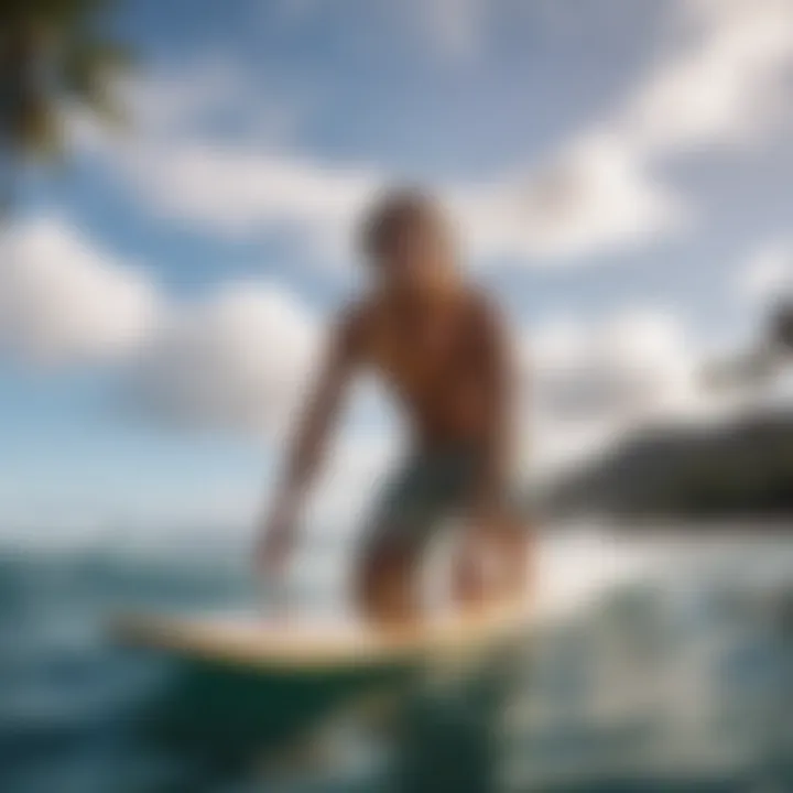 A surfer wearing a lei, connecting the spirit of aloha to the ocean.