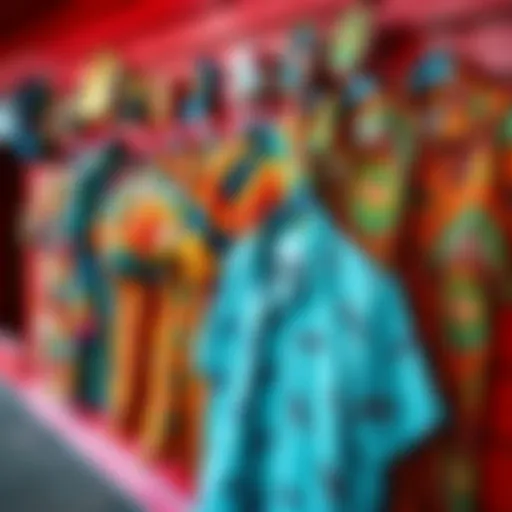Vibrant collection of crazy shirts displayed on a colorful wall