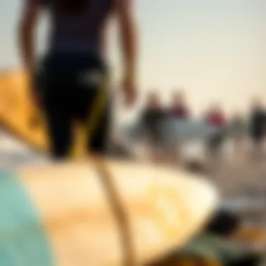 Surfing for a Cause: Community Engagement A group of surfers engaging in a community beach cleanup