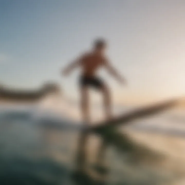 Dynamic skinboarding action on the beach