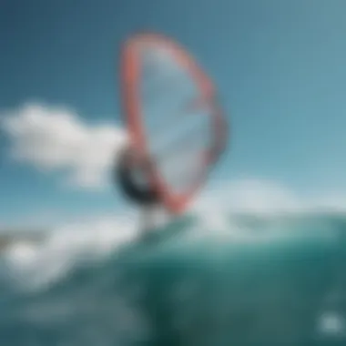 A vibrant windsurfer carving through turquoise waters, showcasing agility and skill.