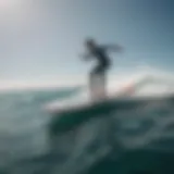 A hydrofoil surfboard gliding above the water surface