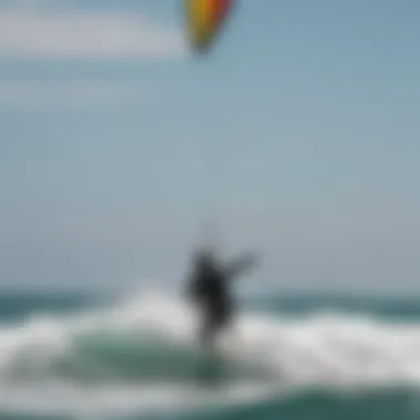 An exhilarating parafoil kite surfing scene, illustrating the synergy between the kite and the ocean.