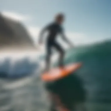 Surfer experiencing the thrill of riding a foil surfboard