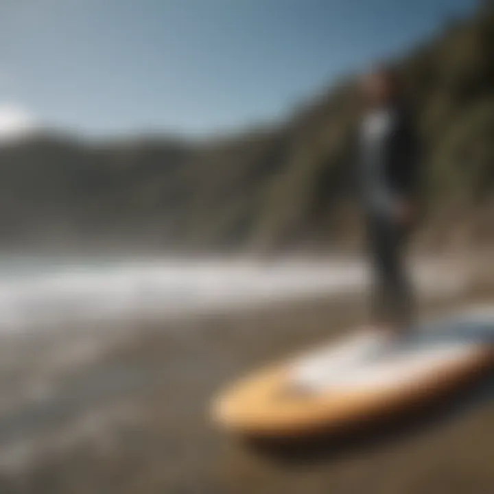 Electric stand-up board alongside traditional surfing boards