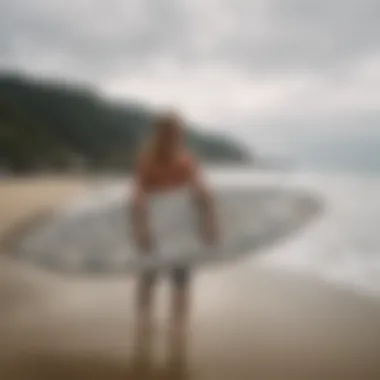 A surfboard artistically decorated with local motifs