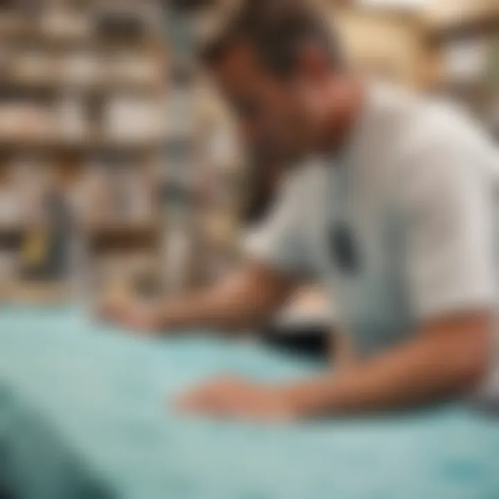 Craftsman hand-stitching a Molokai surf shirt