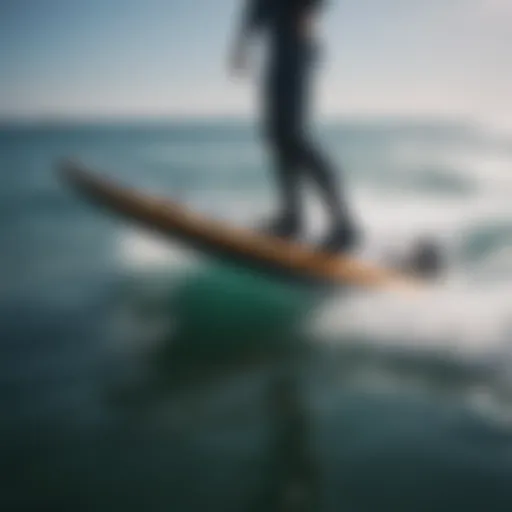 A futuristic battery hydrofoil surfboard gliding over the water