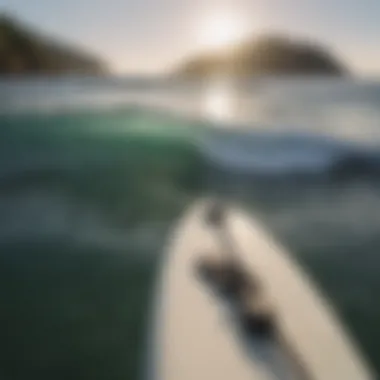 A GoPro leash secured to a surfboard during a wave ride