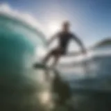 A surfer capturing a wave with a GoPro attached to a leash