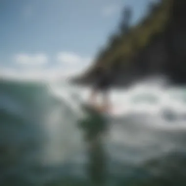 Action shot of a paddleboarder filming while paddling