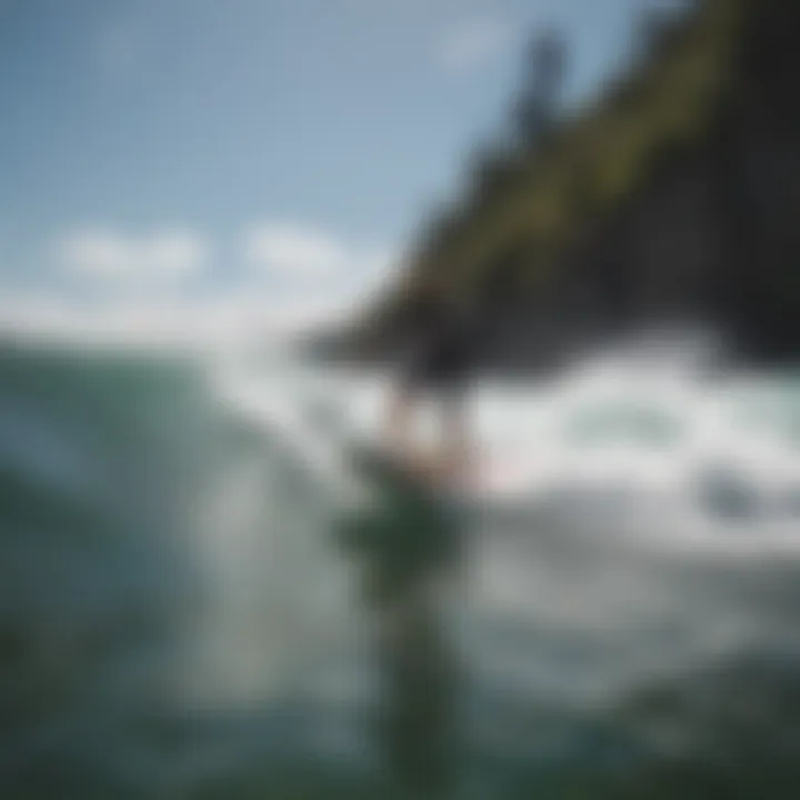 Action shot of a paddleboarder filming while paddling