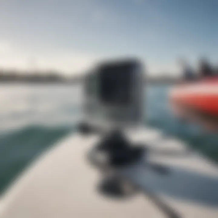 Close-up of a sturdy mount securely attached to a paddleboard