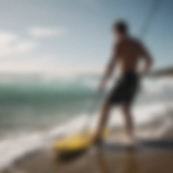 Surfer practicing safe techniques while using a surf rod