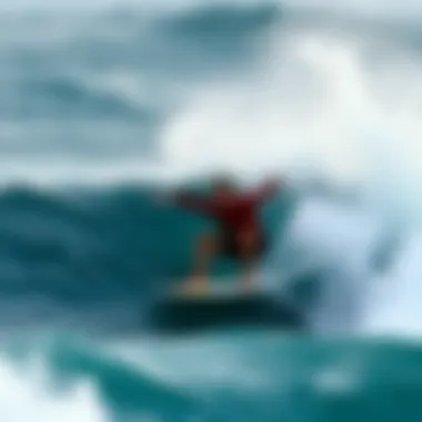 An action shot of a surfer riding a wave, demonstrating skill and technique