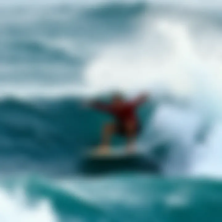 An action shot of a surfer riding a wave, demonstrating skill and technique