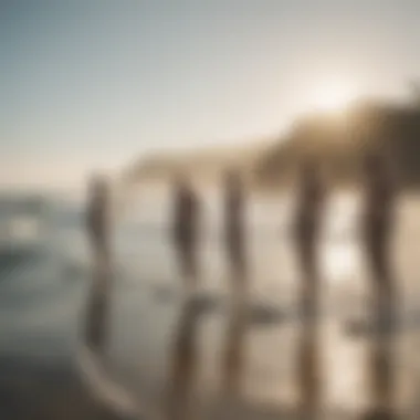 Diverse group of surfers sharing experiences on the beach