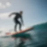 Dynamic view of hydrofoil surfboard in action above water