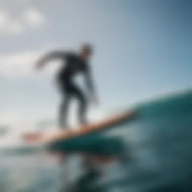 Dynamic view of hydrofoil surfboard in action above water