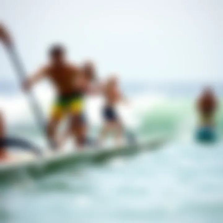 Group of Paddleboarders with Motorized Fins Group of paddleboarders experiencing the benefits of motorized fins
