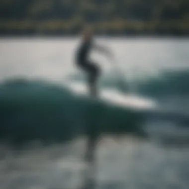 A sleek non-electric foil board gliding over the water surface