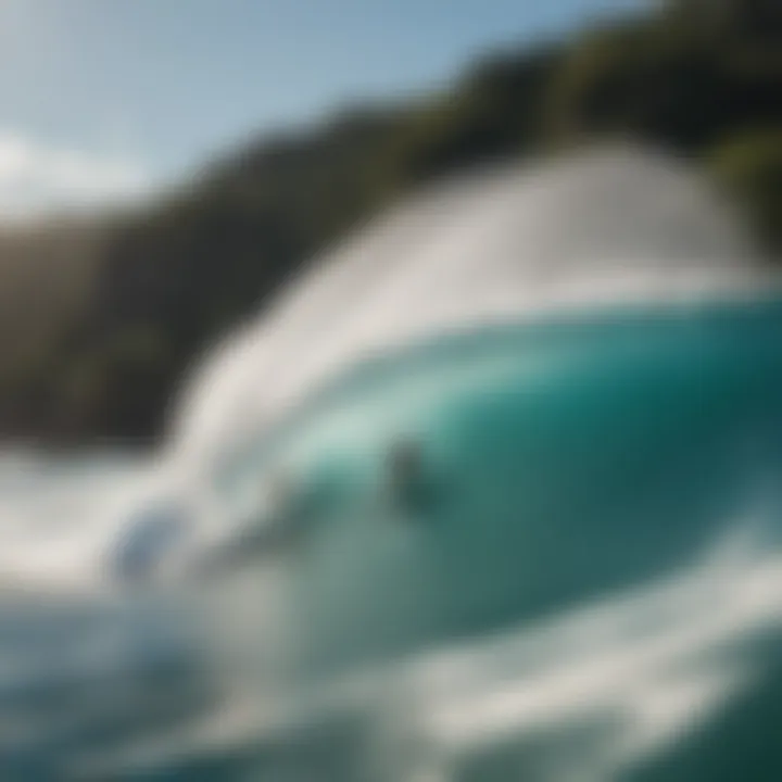 Surfers riding the powerful waves at Waimea Bay