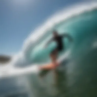 Dynamic action shot of a bodyboarder riding a wave