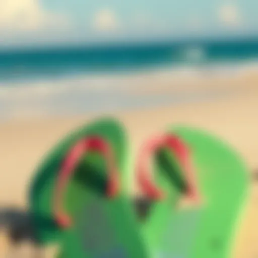 Colorful flip flops on a sandy beach