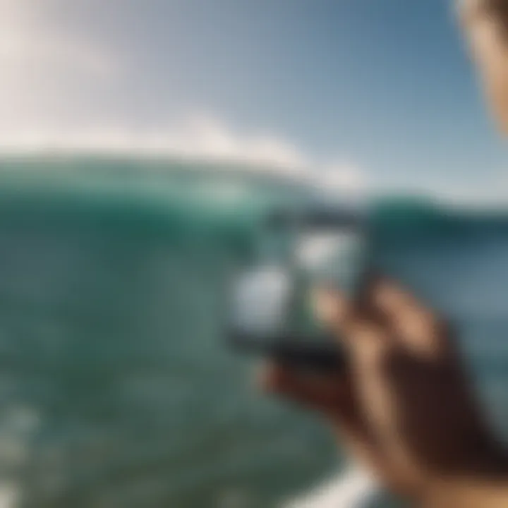 Surfer checking app for wave information