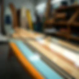Detailed view of foam surfboard construction