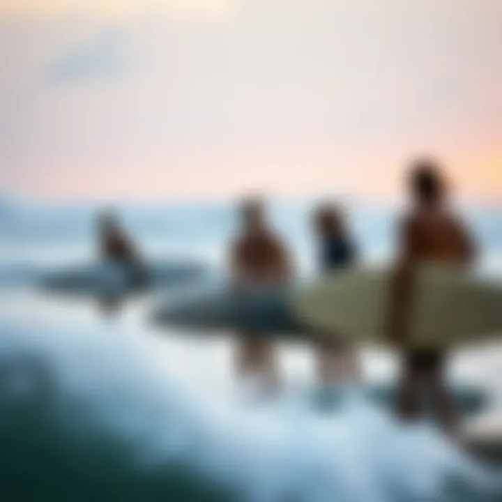 Local surfers sharing techniques on the beach