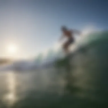 A vibrant beach scene showcasing boogie boarders riding waves.