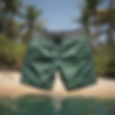 Eco-friendly board shorts displayed in natural setting