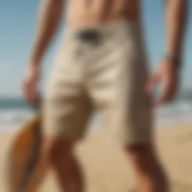 Stylish board shorts on a sandy beach