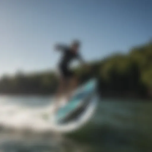 A high-performance wakesurf board designed for larger individuals on the water.