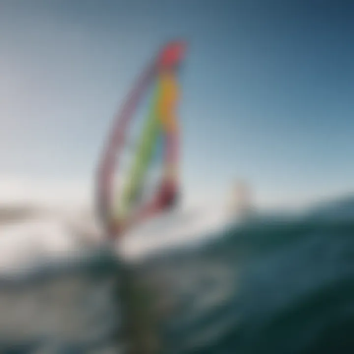 A dynamic image of a group of windsurfers racing across the ocean.