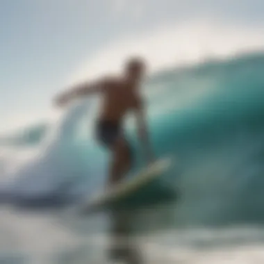 A surfer enjoying the waves with a waterproof key case securely attached