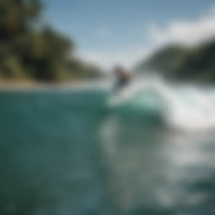 Vibrant view of surfers riding waves at Witch Surf Camp