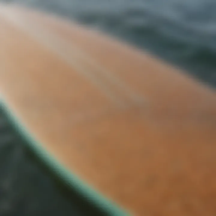 Close-up of an innovative surfboard design showcasing eco-friendly materials